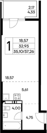 . Вариант № 2155096, 0, площадь - 35.09 квм, цена 13041000 рублей
