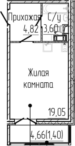 . Вариант № 1806056, 0, площадь - 27.47 квм, цена 6107970 рублей