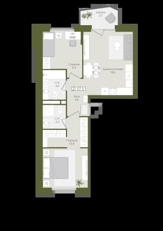 . Вариант № 2206659, 0, площадь - 57.5 квм, цена 15309663 рублей