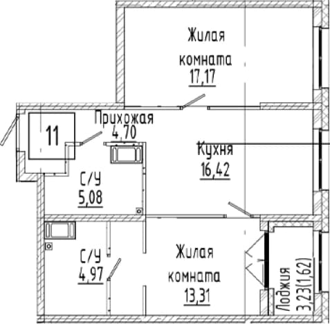 . Вариант № 2023407, 0, площадь - 61.65 квм, цена 13446000 рублей