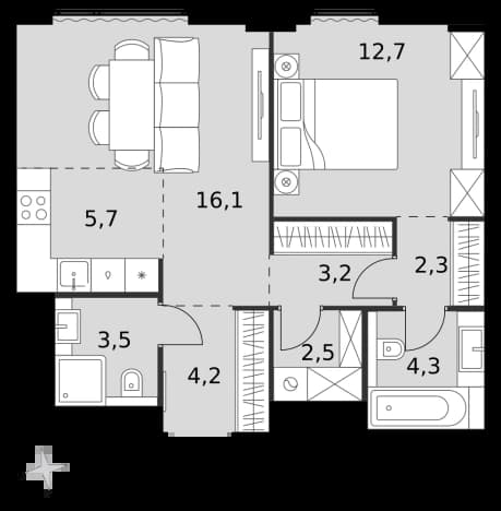 . Вариант № 2325793, 0, площадь - 54.5 квм, цена 44068700 рублей