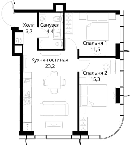 . Вариант № 2173538, 0, площадь - 58.1 квм, цена 33288337 рублей