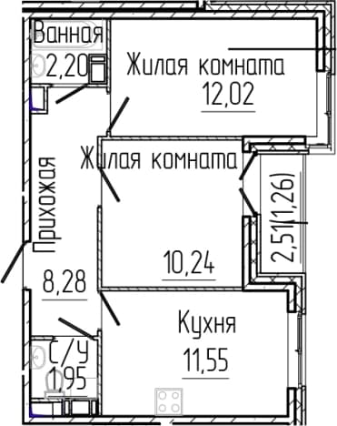 . Вариант № 1868571, 0, площадь - 46.24 квм, цена 9355530 рублей