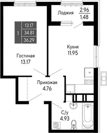 . Вариант № 2150371, 0, площадь - 34.81 квм, цена 9435400 рублей