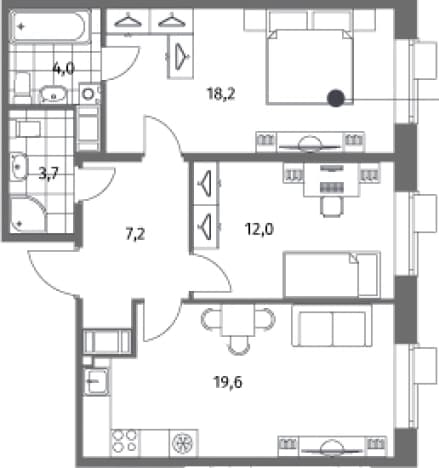 . Вариант № 1849156, 0, площадь - 64.7 квм, цена 24923000 рублей