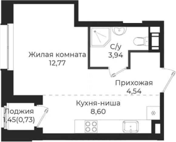 . Вариант № 1839340, 0, площадь - 28.85 квм, цена 5201658 рублей