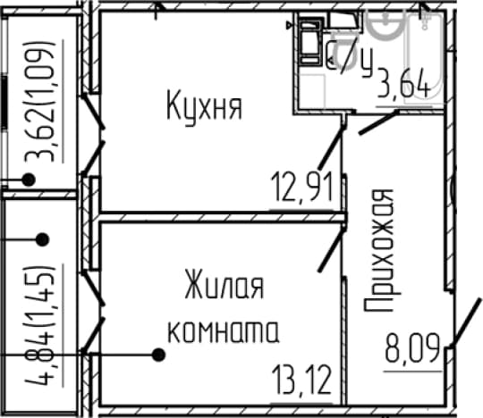 . Вариант № 1868423, 0, площадь - 37.76 квм, цена 8234513 рублей
