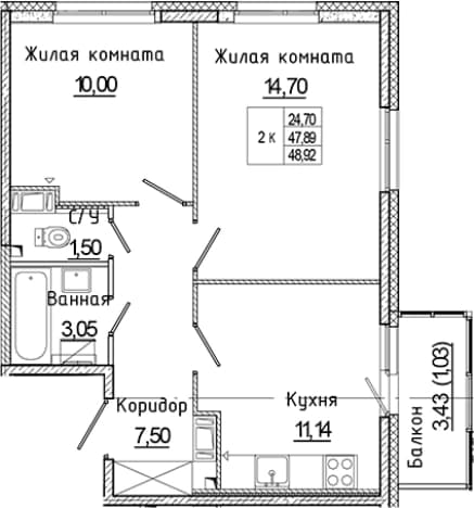 . Вариант № 2251990, 0, площадь - 47.89 квм, цена 9562757 рублей