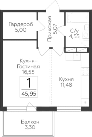 . Вариант № 1931826, 0, площадь - 42.65 квм, цена 6781301 рублей