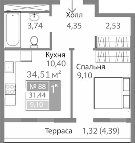 Купить однокомнатную квартиру в ЖК Благо в Республике Крым. Вариант № 2273976, 0, площадь - квм, цена 5124623 рублей
