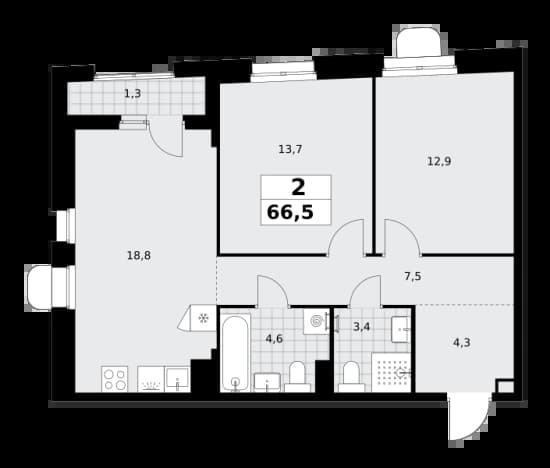. Вариант № 2345854, 0, площадь - 66.5 квм, цена 20796545 рублей
