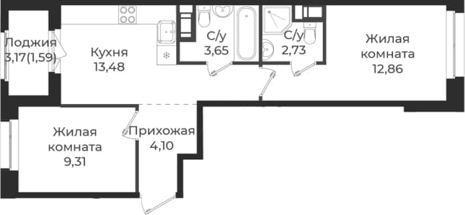 . Вариант № 1838583, 0, площадь - 46.13 квм, цена 7966854 рублей