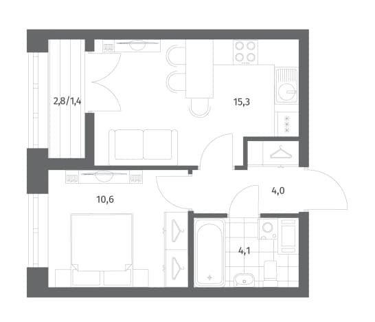 . Вариант № 1791200, 0, площадь - 33.98 квм, цена 6760000 рублей