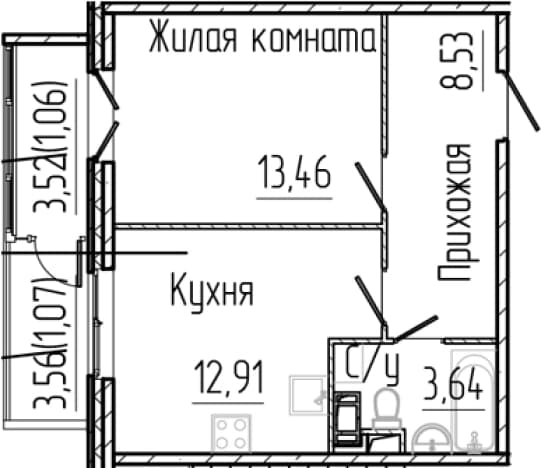 . Вариант № 2035795, 0, площадь - 38.54 квм, цена 8093330 рублей