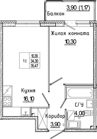 . Вариант № 1814990, 0, площадь - 34.3 квм, цена 6169493 рублей