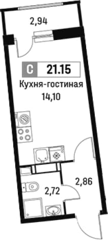 . Вариант № 1812785, 0, площадь - 19.68 квм, цена 4997639 рублей