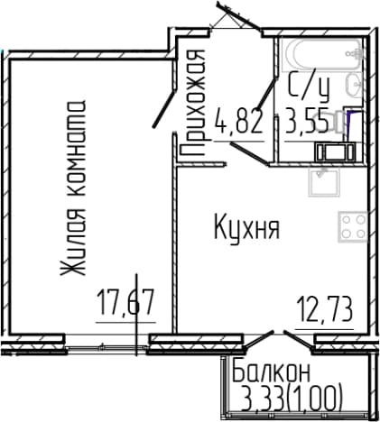 . Вариант № 1806219, 0, площадь - 38.77 квм, цена 7906316 рублей