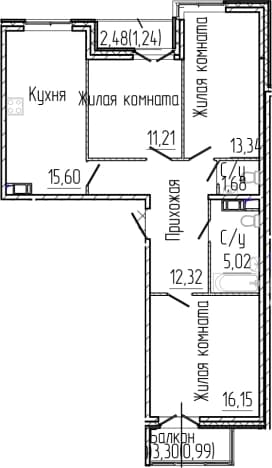 . Вариант № 1806213, 0, площадь - 75.32 квм, цена 15587550 рублей