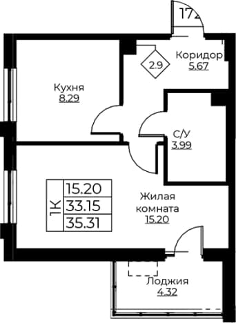 . Вариант № 1871117, 0, площадь - 33.15 квм, цена 7008364 рублей