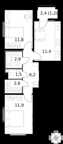 . Вариант № 2349020, 0, площадь - 49.5 квм, цена 16953075 рублей