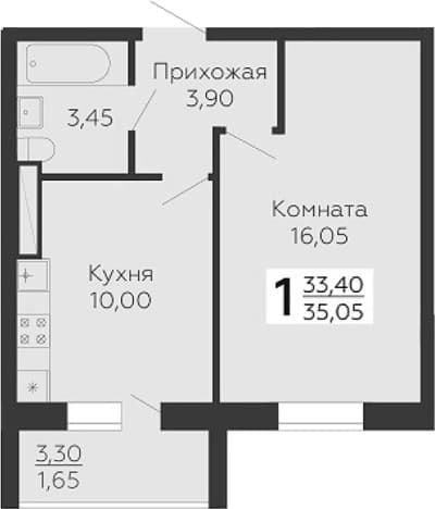 . Вариант № 1833370, 0, площадь - 33.4 квм, цена 4391765 рублей