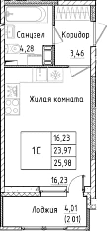 . Вариант № 1814471, 0, площадь - 23.97 квм, цена 5408153 рублей