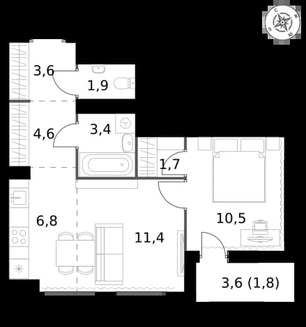 . Вариант № 2151280, 0, площадь - 45.7 квм, цена 21314480 рублей