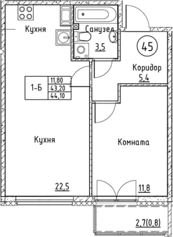 . Вариант № 2284086, 0, площадь - 43.2 квм, цена 10510002 рублей