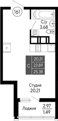 . Вариант № 2111230, 0, площадь - 23.89 квм, цена 8121600 рублей