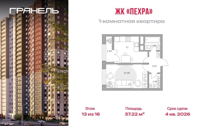 . Вариант № 2215034, 0, площадь - 37.22 квм, цена 7312215 рублей