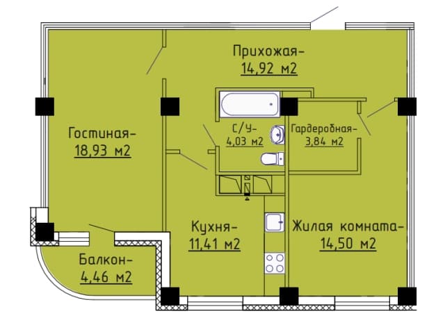 . Вариант № 2233028, 0, площадь - 70.35 квм, цена 6190800 рублей