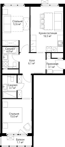 . Вариант № 1260532, 0, площадь - 62.1 квм, цена 16799044 рублей