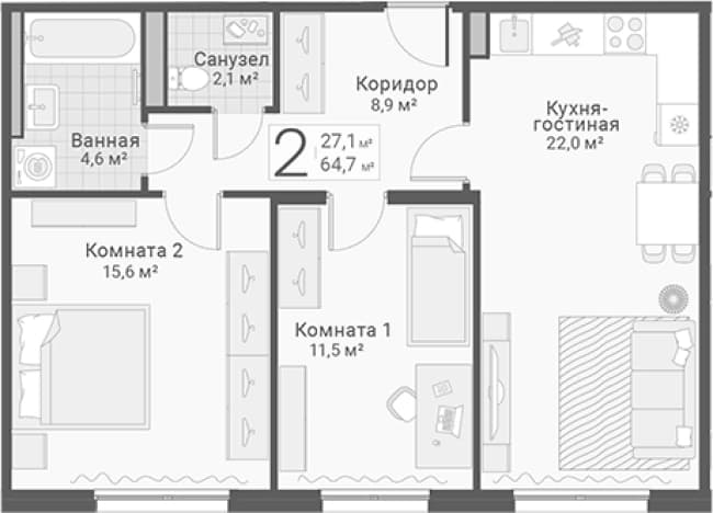 . Вариант № 1855354, 0, площадь - 64.7 квм, цена 18550000 рублей