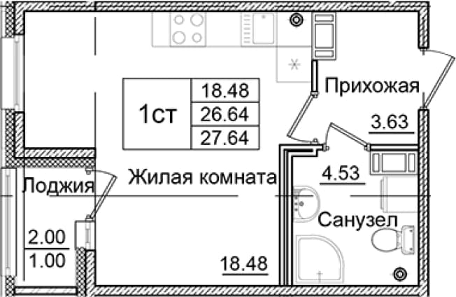 . Вариант № 1826443, 0, площадь - 26.64 квм, цена 5339843 рублей