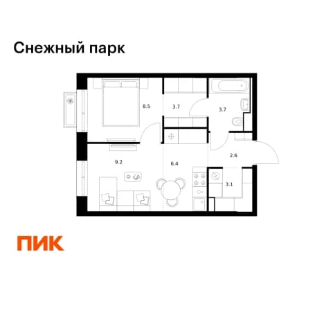 Купить однокомнатную квартиру с мебелью в Владивостоке. Вариант № 2367614, 1, площадь - квм, цена 8399760 рублей