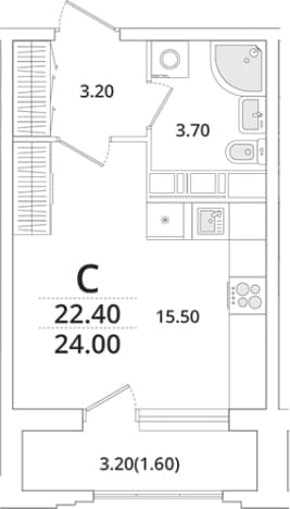 . Вариант № 397694, 0, площадь - 22.5 квм, цена 7616639 рублей