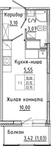 . Вариант № 2168610, 0, площадь - 21.72 квм, цена 4760676 рублей