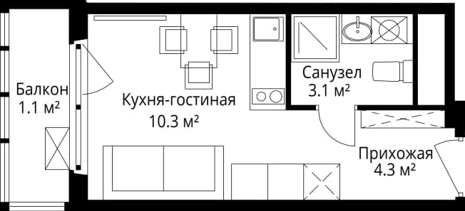 . Вариант № 2238367, 0, площадь - 18.8 квм, цена 7310696 рублей