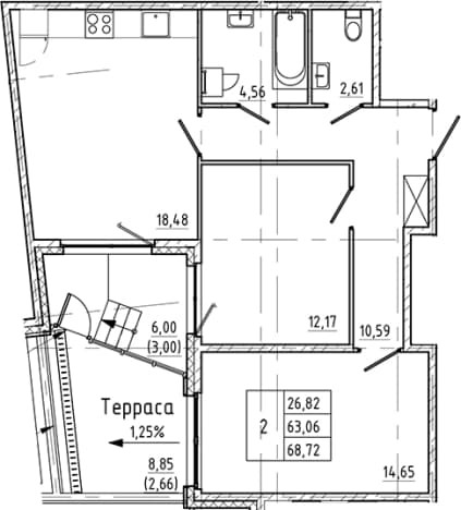 . Вариант № 1854283, 0, площадь - 63.06 квм, цена 28183603 рублей
