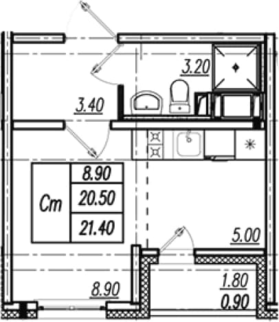 . Вариант № 1875011, 0, площадь - 20.4 квм, цена 5774430 рублей