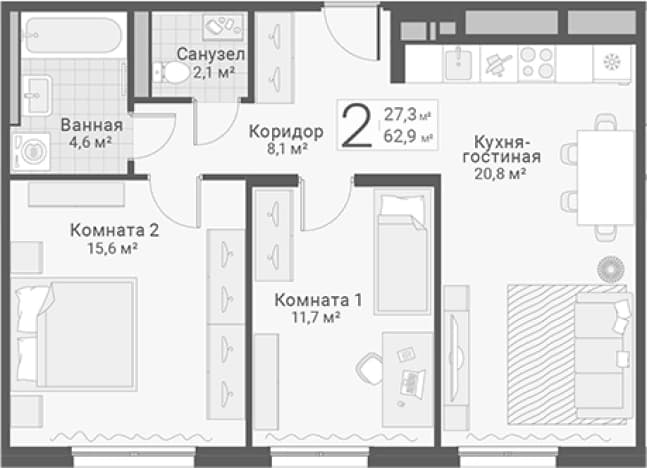 . Вариант № 1855348, 0, площадь - 62.9 квм, цена 18400000 рублей