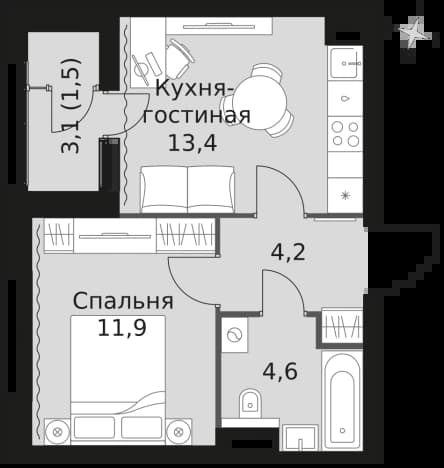 . Вариант № 2347726, 0, площадь - 35.6 квм, цена 22125400 рублей