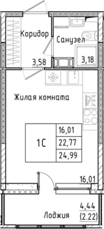 . Вариант № 1814513, 0, площадь - 22.77 квм, цена 4923272 рублей