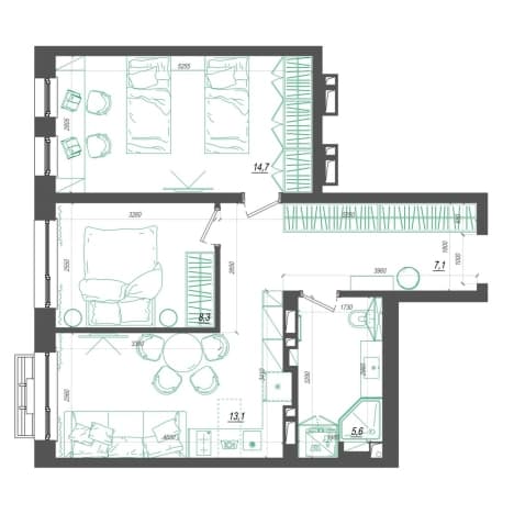 . Вариант № 2191157, 0, площадь - 52.1 квм, цена 10524200 рублей