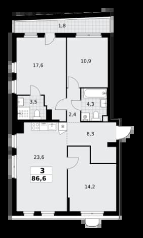 . Вариант № 2345869, 0, площадь - 86.6 квм, цена 27318836 рублей
