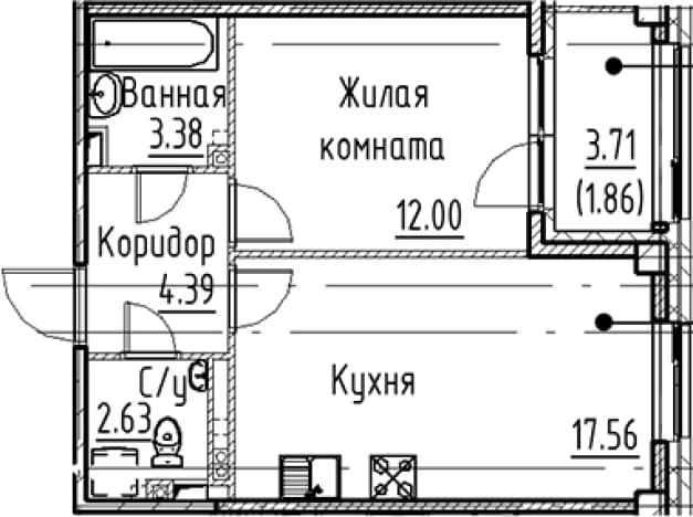 . Вариант № 1831166, 0, площадь - 39.96 квм, цена 10699229 рублей