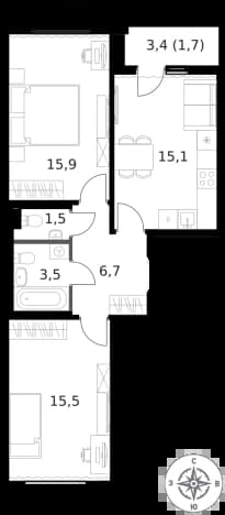 . Вариант № 2360566, 0, площадь - 59.9 квм, цена 27607910 рублей