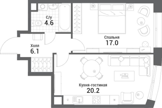 . Вариант № 2352497, 0, площадь - 47.9 квм, цена 34591899 рублей