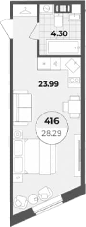 . Вариант № 1834035, 0, площадь - 28.29 квм, цена 13153549 рублей