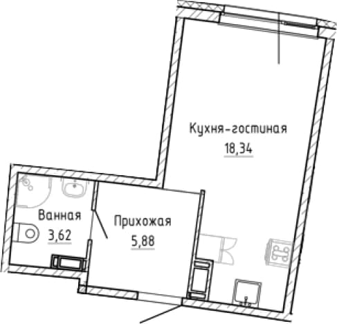 Купить квартиру в новостройках (ЖК) в ЖК Аквилон RIVA в Мурине. Вариант № 1903108, 1, площадь - квм, цена 5414508 рублей